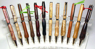 Sample pens showing different woods
